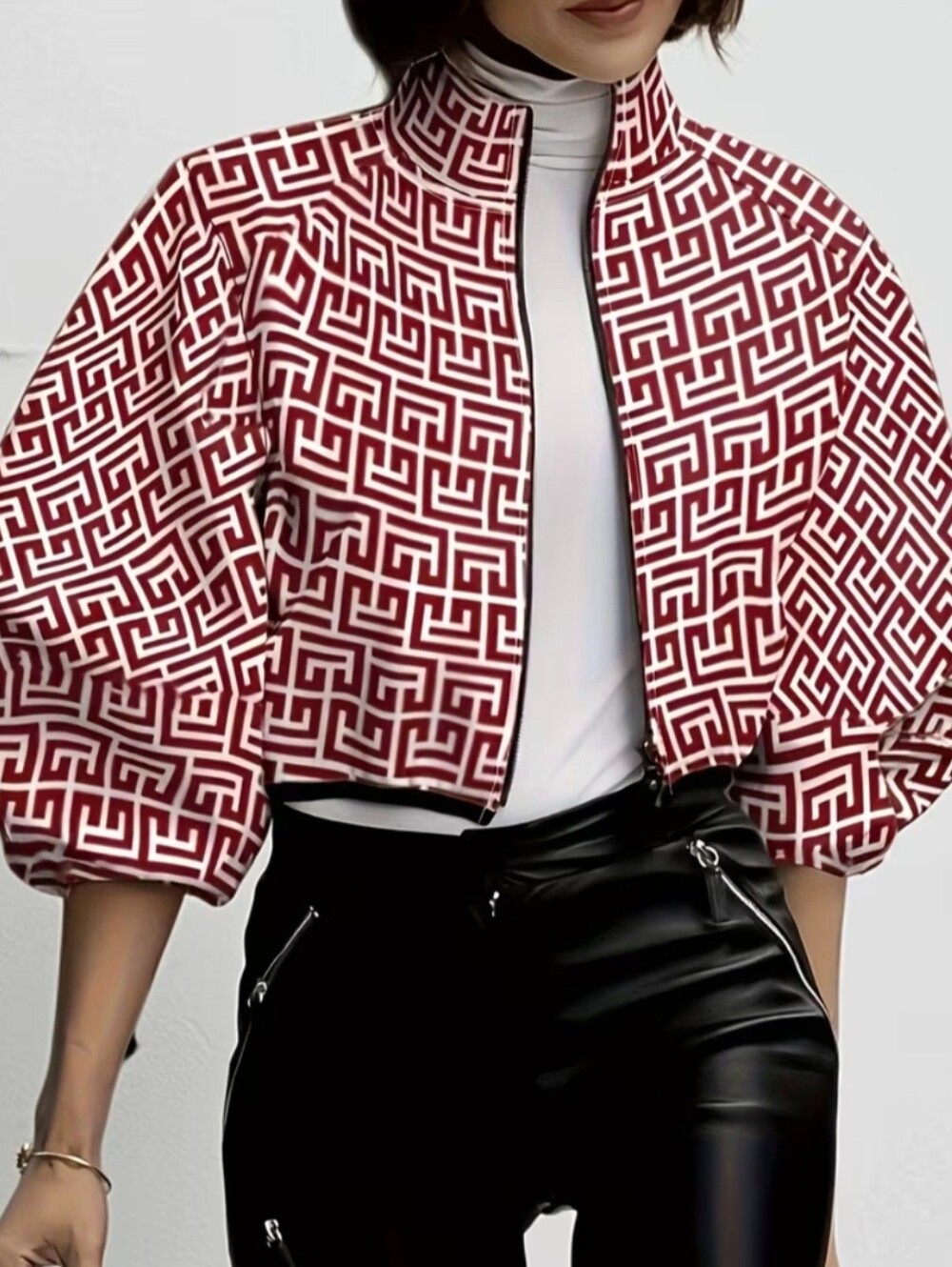 New Print Zipper Long Sleeve Women's Casual Short Jacket